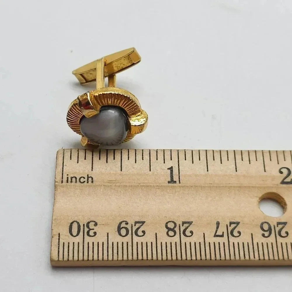 Gray Lucite Abstract Triangle Unisex Vintage Gold Tone Cufflinks